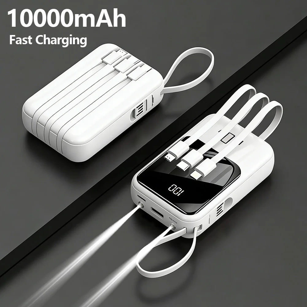 10000mAh Portable charger for phone, Power Bank Built-in 4 Cables and Flashlight ,PD22.5W Fast Charge USB C Battery Pack Compatible with IPhone and Sumsang Android,etc, Camping Travel Essentials