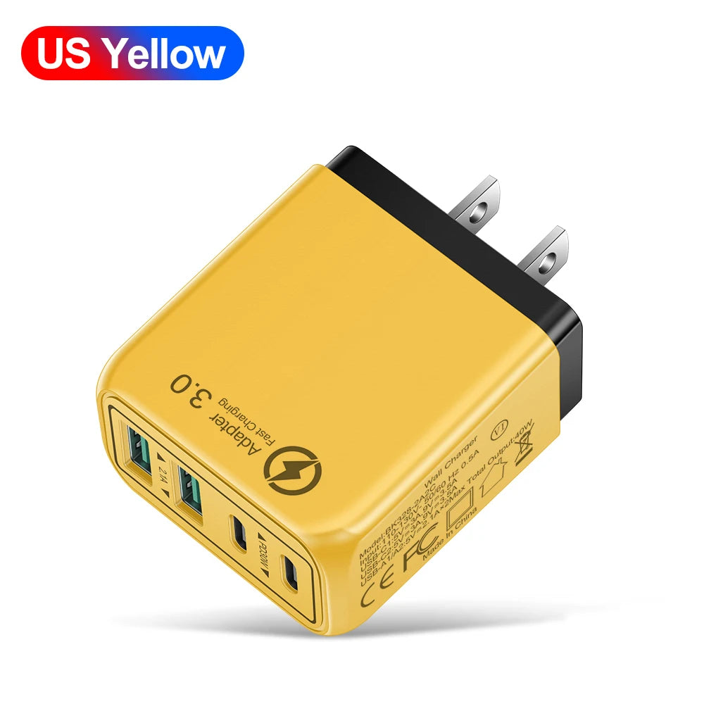 USB-C Charger, 4-Port Type-C Wall Charger, 40W Fast Charging Power Adapter — Compatible with iPhone 17/16/15/14 Plus/13, iPad, S