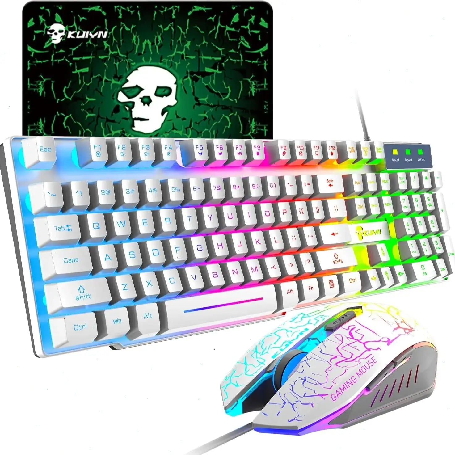 US Layout Gaming Keyboard and Mouse Set Ergonomic Rainbow Backlit Rainbow + 2400DPI 6 Button Mouse Rainbow LED + Mouse Pad