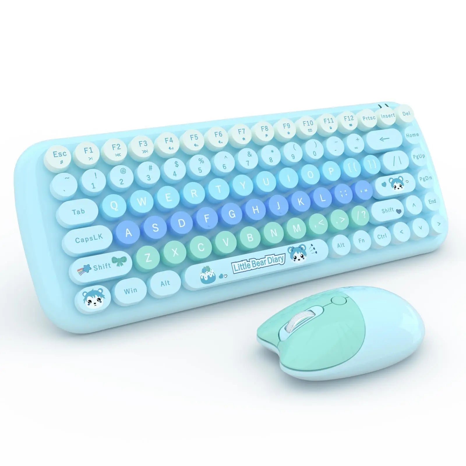2.4G Wireless Keyboard Mouse Combo 84 Keys Compact Size Colorful Retro Round Keycaps For Laptop/Desktop, Battery Powered
