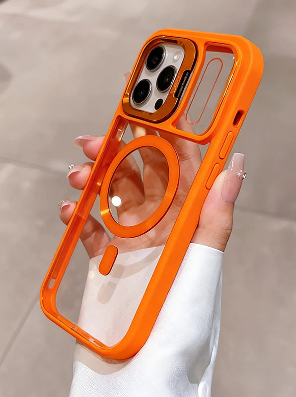 Luxury Matte Translucent Armor Shockproof For Magsafe Bracket Case For iPhone 17 16 15 14 13 12 Pro Max 17 Wireless Charge Cover