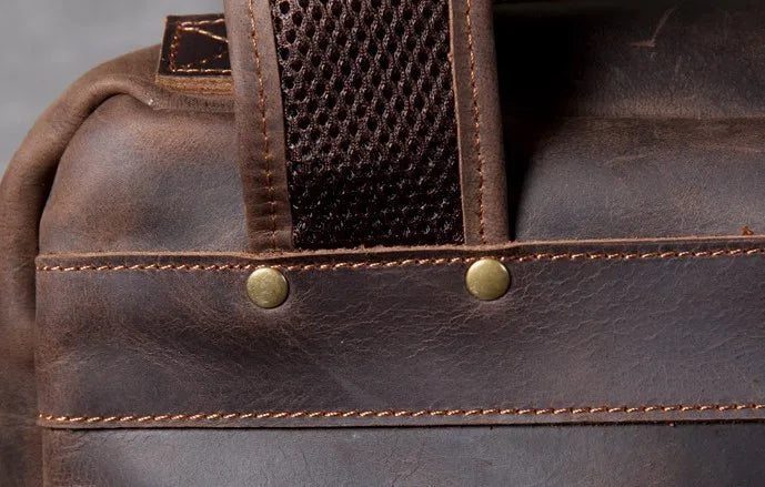 Vintage Crazy Horse Genuine Leather Backpack Men Bagpack Cowhide Hiking Backpack 17