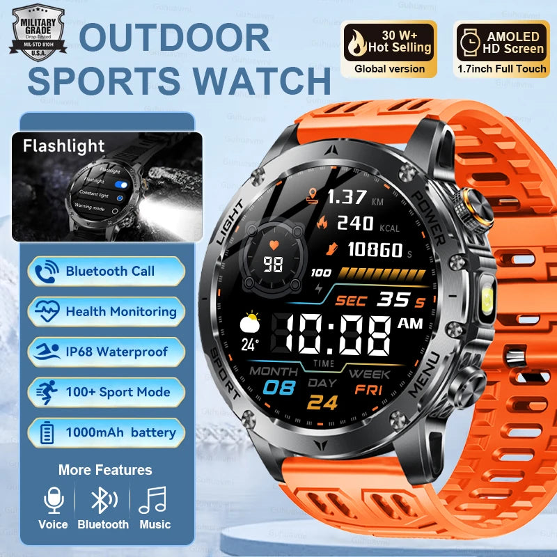 2026 New TREX3 1000mAh Large Battery Durable Adult Smart Watch Sports Fitness Waterproof LED Flashlight Call Smartwatchs For Men