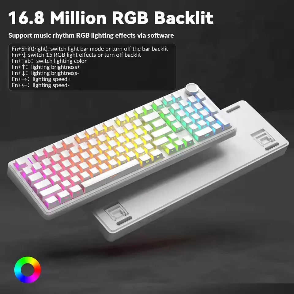 AULA F99 Pro Silent Mechanical Keyboard 2.4G Wireless PBT Keycap Hot-Swappable RGB Backlit Translucent Sided Engraved Keyboard