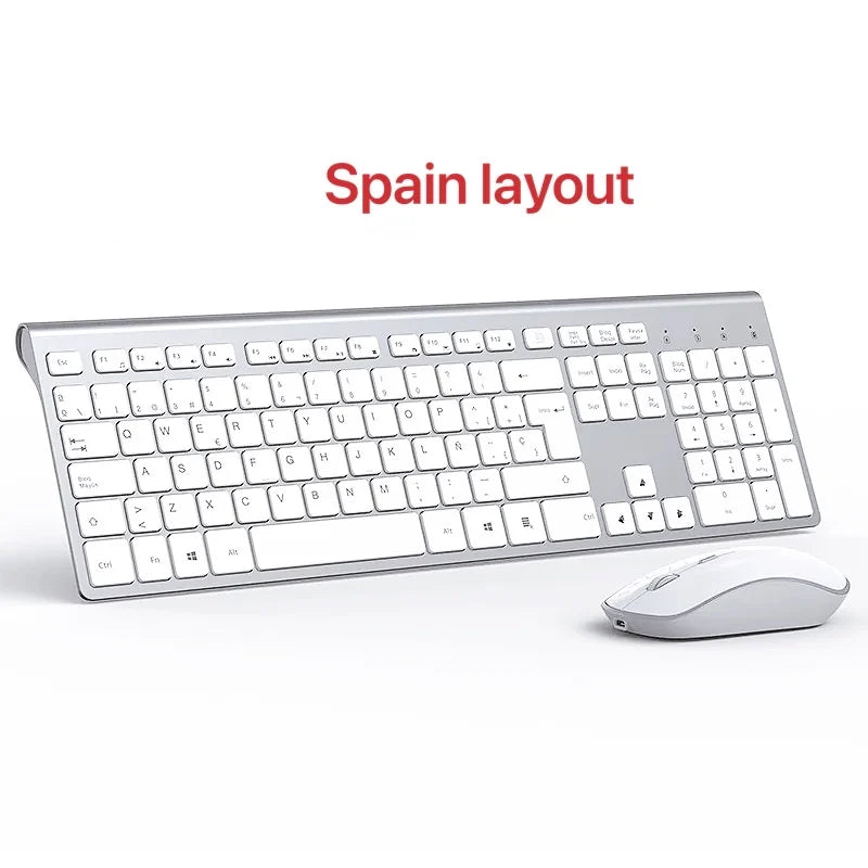 Wireless Keyboard and Mouse Combo Rechargeable 2.4G USB Ultra Slim Full Size Keyboard & Mouse Set,France/Germany/Spain/US Layout
