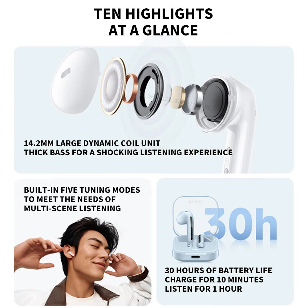 New Redmi Buds 6 Vitality Edition Bluetooth 5.4 Noise Reduction Earphone 30H Battery Life 5 Tuning Modes Wireless Headset