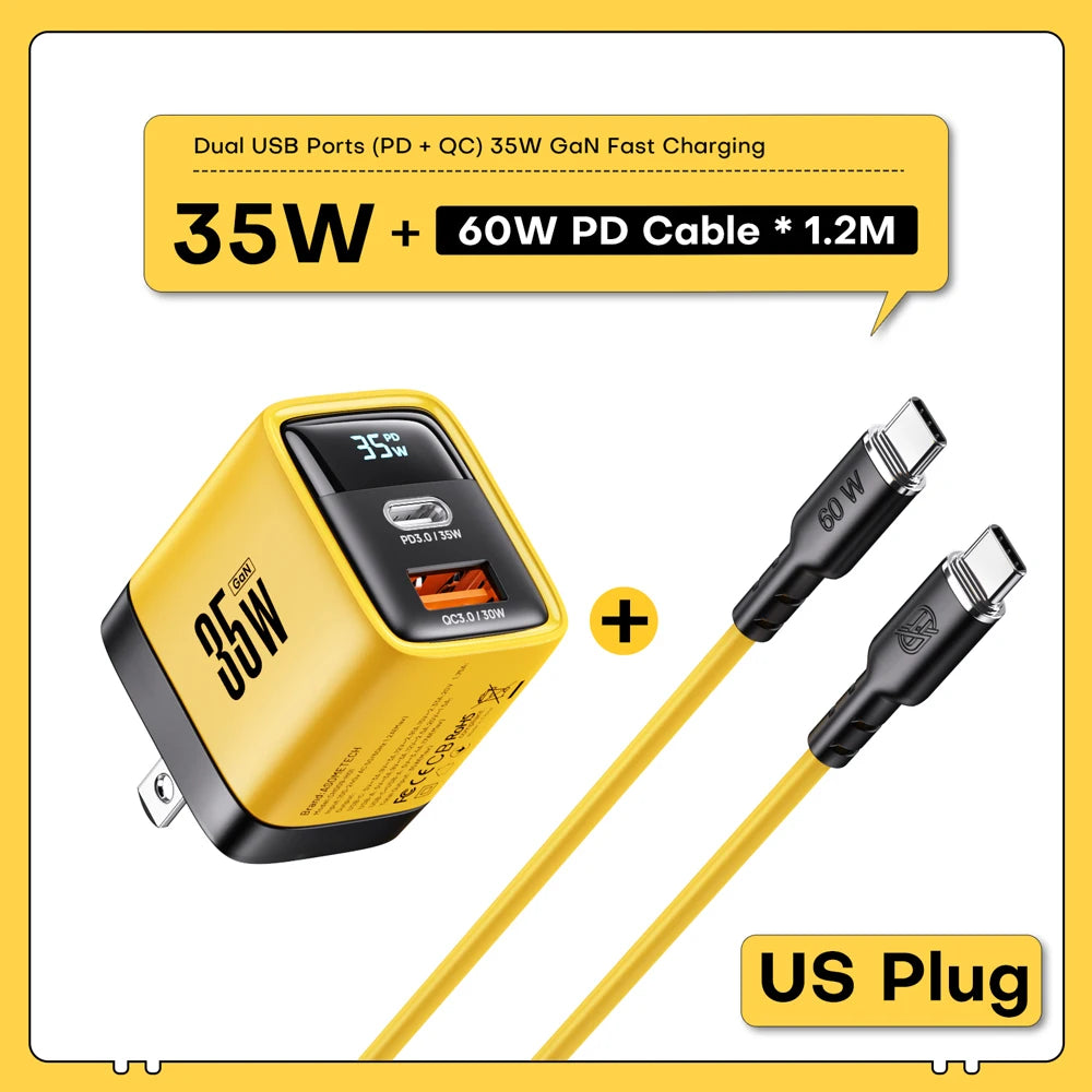 35W GaN Charger LED Display USB Charger for IPhone 14 Pro Samsung Xiaomi IPad Pro PD 3.0 QC 3.0 Quick Charger USB C Fast Charge