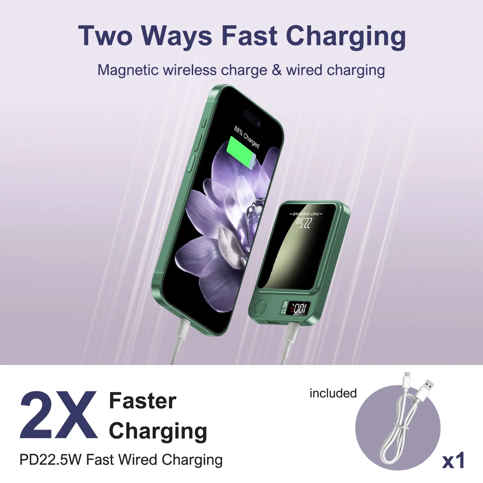 10000mAh Magnetic Wireless Power Bank PD22.5W Fast Charging Portable External Battery Adapter For Magsafe iPhone Huawei Samsung