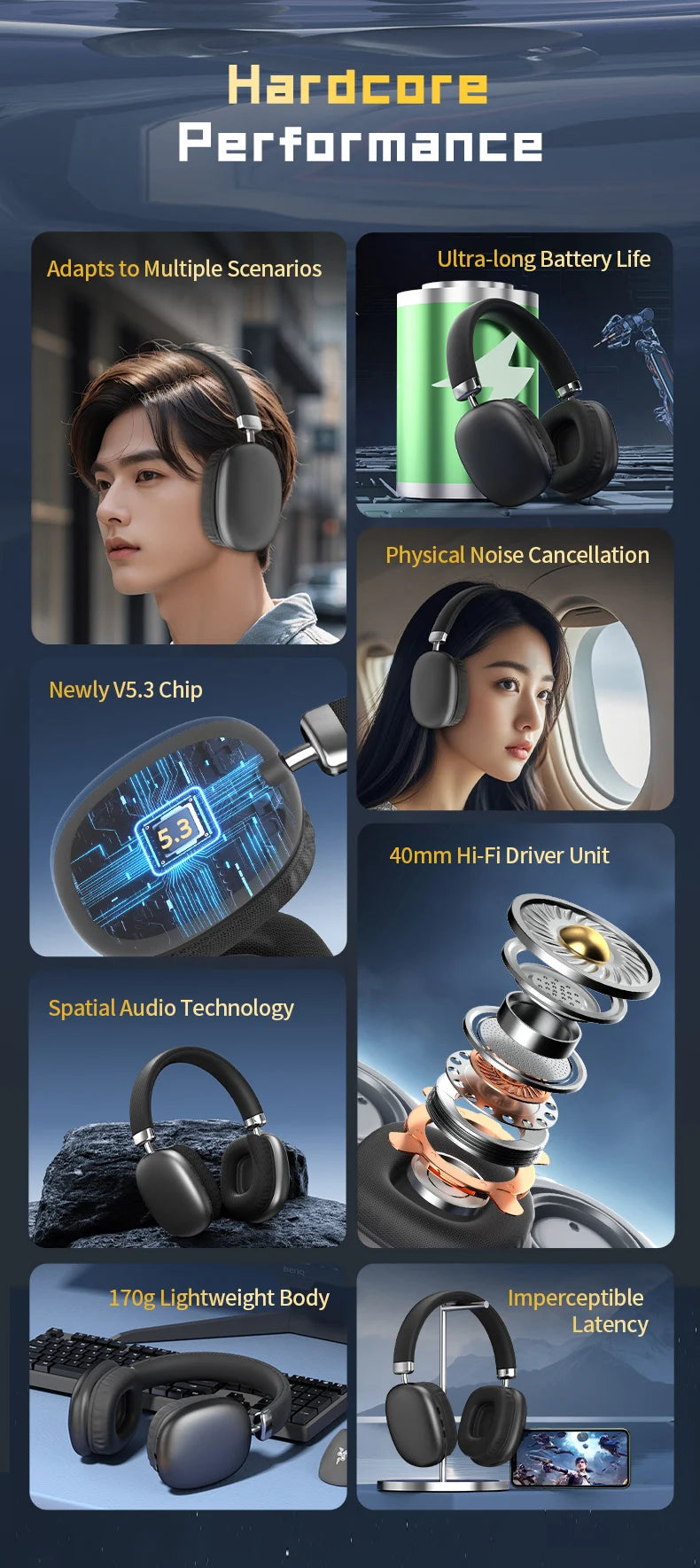 Simple Stylish Foldable Bluetooth Headphones Over Ear HiFi Stereo Wireless Headset Support AUX TF FM For Music Sports