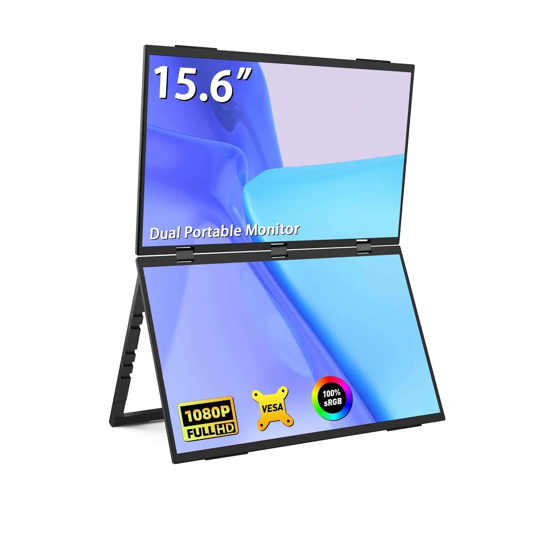 AHXJKA 15.6" Dual Portable Monitor 1080P FHD Laptop Screen Extender Folding Stacked Dual Monitors for Laptop PC Windows Mac