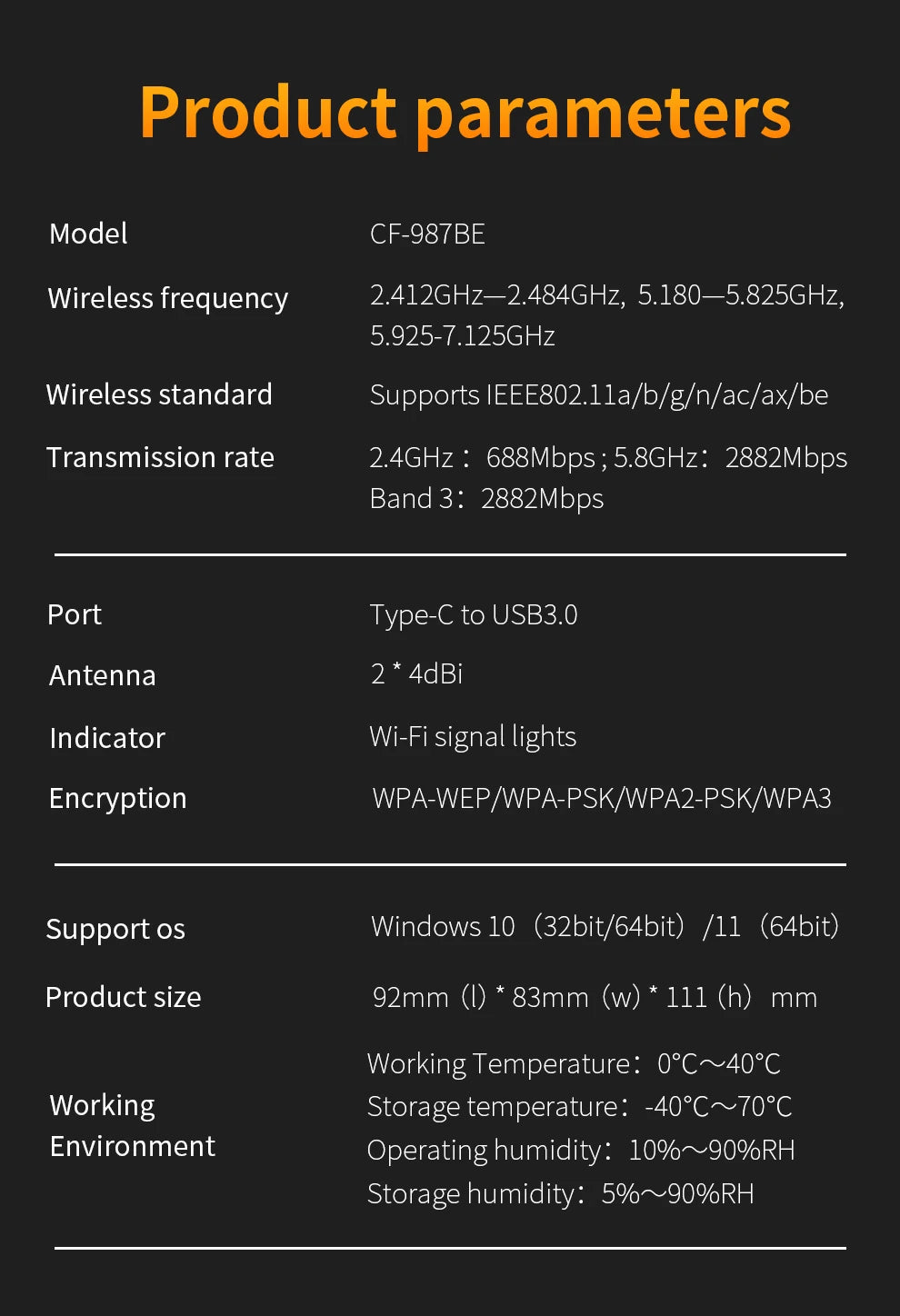 Comfast 6452Mbps WiFi 7 USB Wifi Adapter Tri-band 2.4+5+6GHz Wifi Dongle Driver-Free Wireless Network Card USB3.0 WPA3