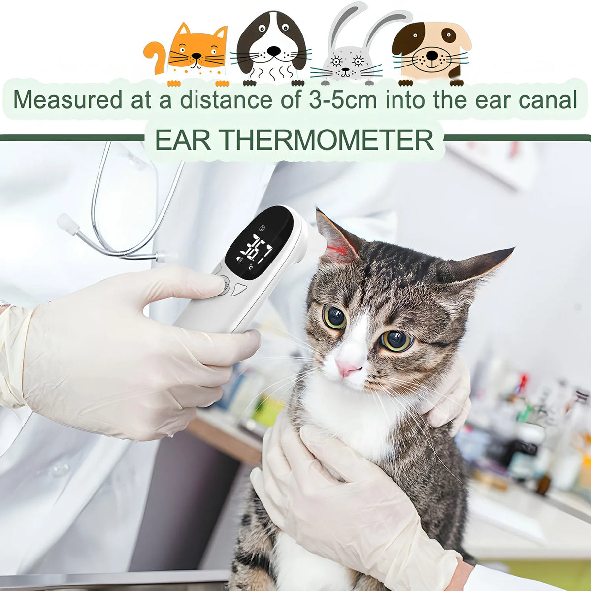 LCD Display Infrared Forehead Thermometer Fast Measure ℃/℉ IR Body Thermometer for PET Fever Detection