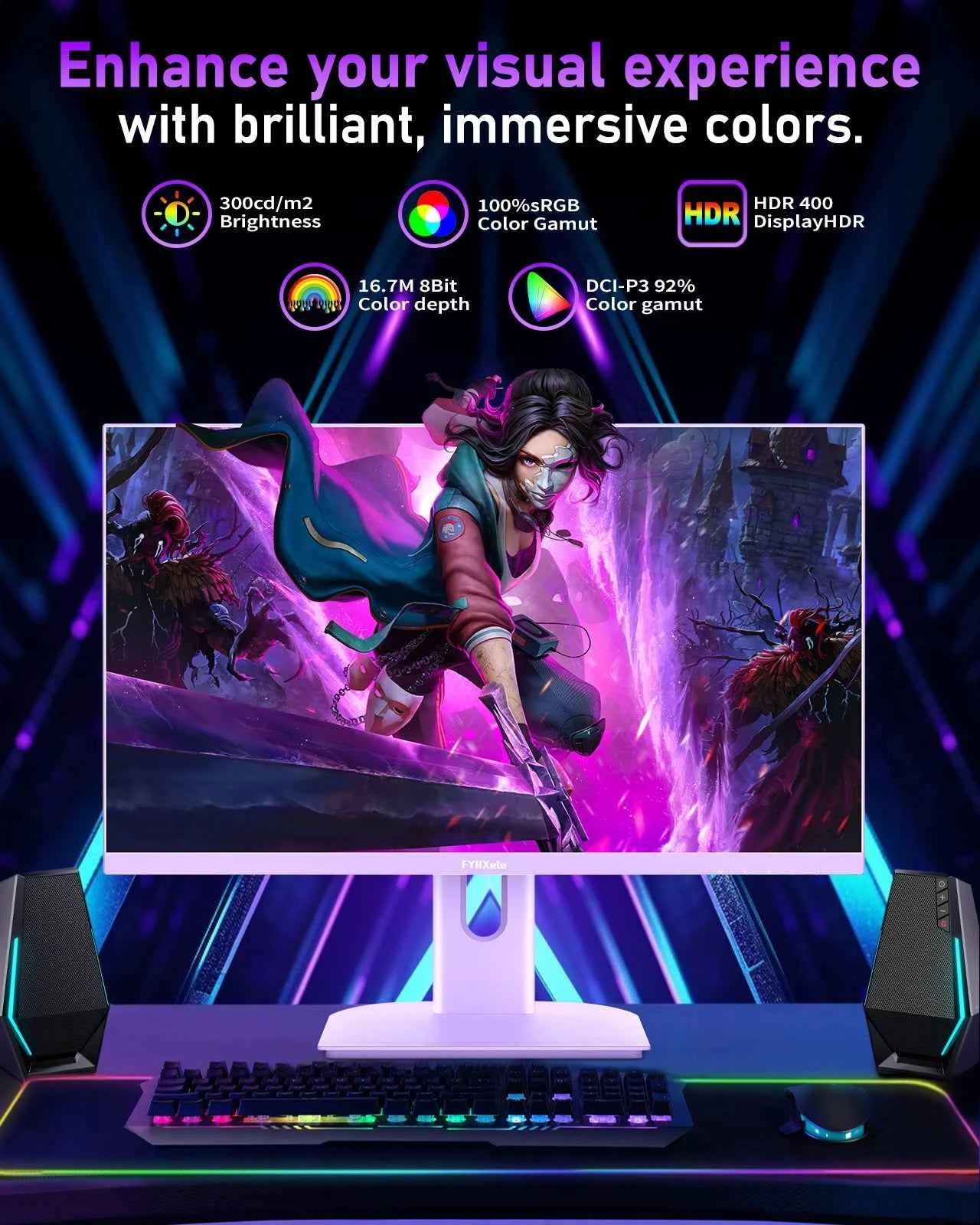 FYHXele 27 inch 180Hz IPS Gaming Monitor 1Ms Fast Response Speed 1920 * 1080 HDMI DP Ultrawide PC Support Vesa Wall Mount