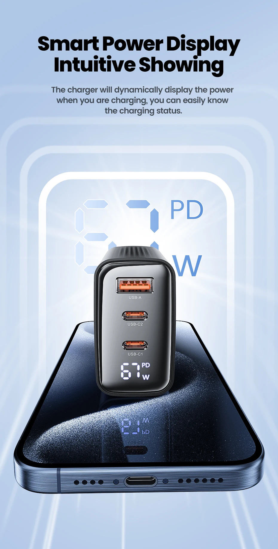 Toocki 67W GaN USB Type C Charger Digital Display 65W 45W PPS PD QC4.0 Quick Charge For Macbook Laptop IPAD Tablet iPhone 15 14