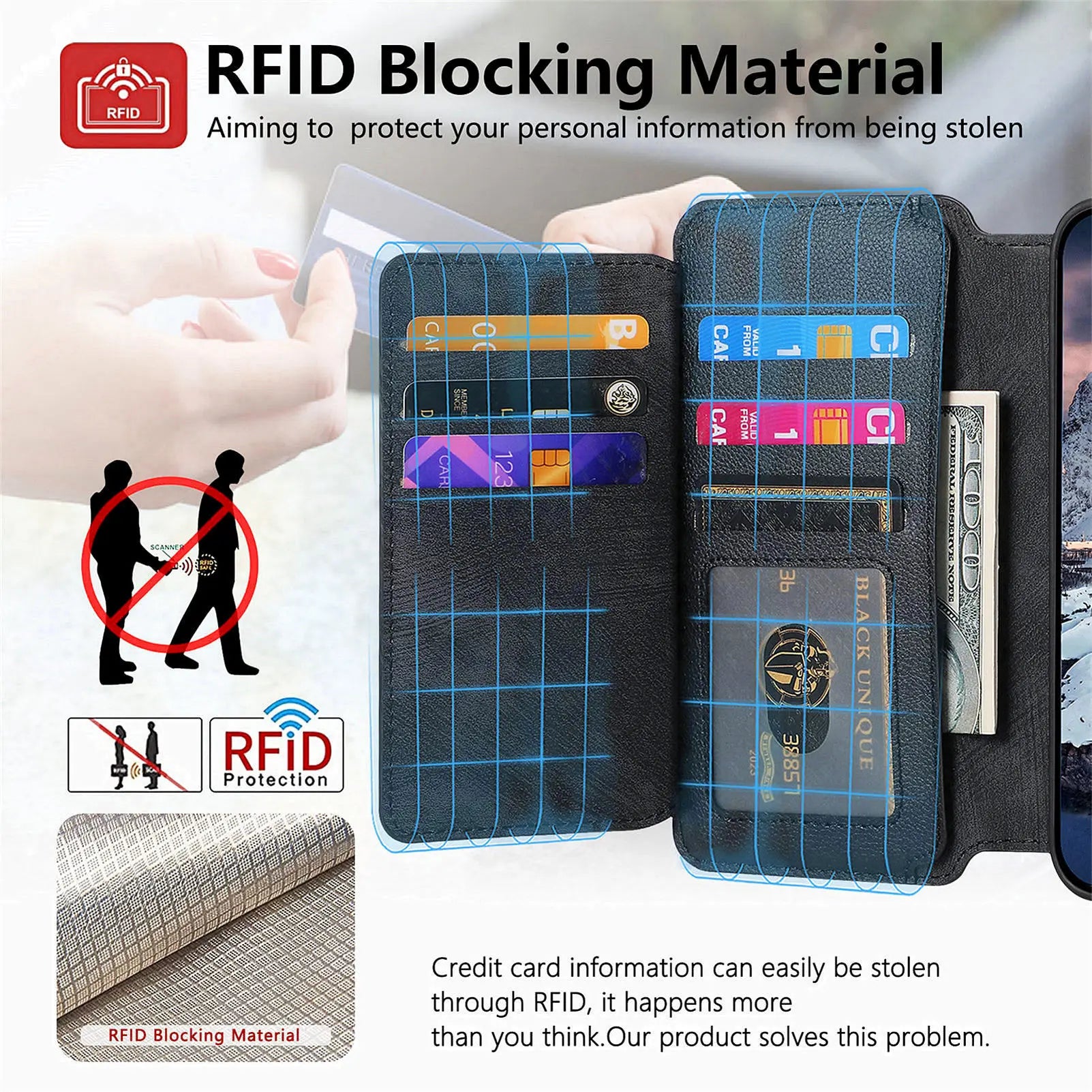 For iPhone 15 14 13 12 11 XS Max XR 8 7 6 Plus Wallet Case, Zipper Storage Design, Detachable Magnetic Flip Folio Cover
