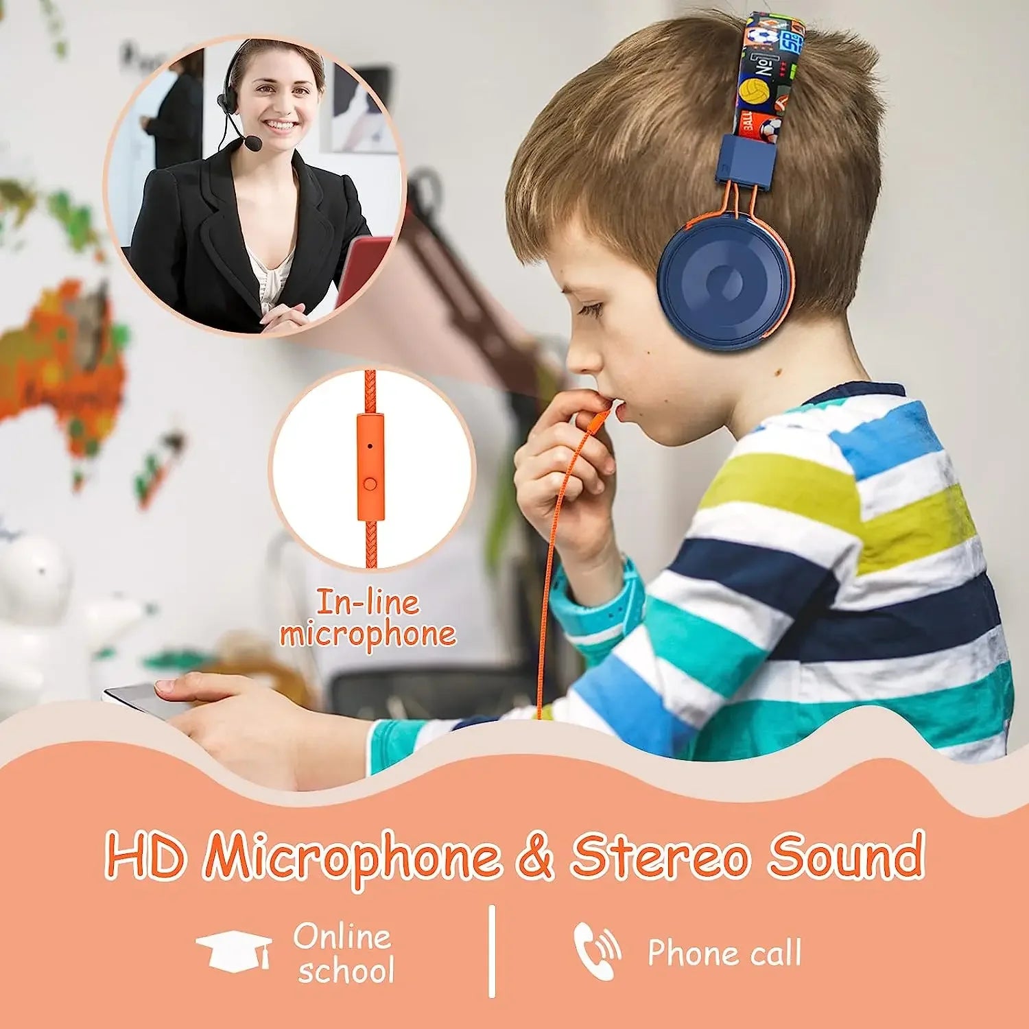 OKCSC B2 Cartoon Headphones Foldable Adjustable Children Headphone Stereo Wired Headset  with Mic for Cellphones/Tablet/School