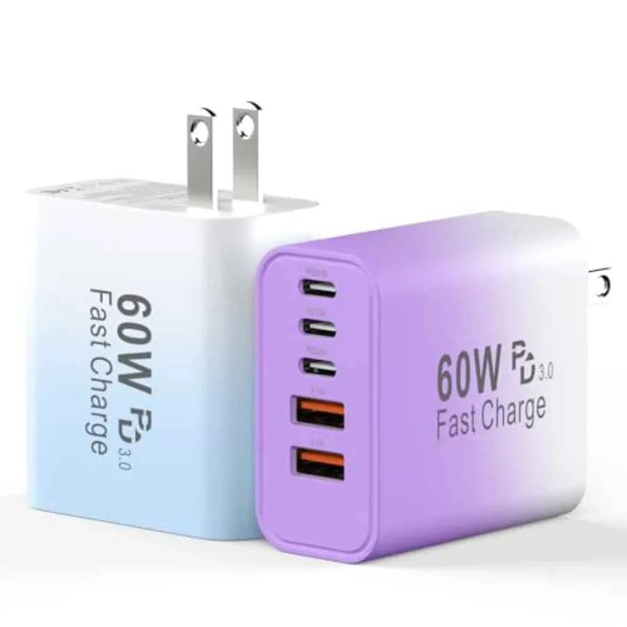 USB C Fast Charger Block, 60W Phone USB C Wall Charging Blocks, Type C Charger Fast Charging Brick, 5Port Multiport Charger Plu