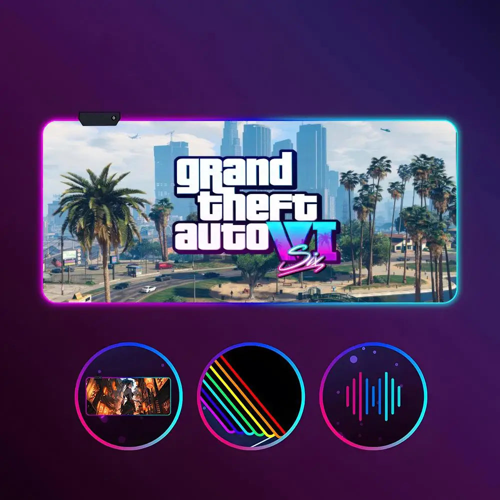 Game G-gta 6 Mouse Pad RGB Luminous 900X400mm Large Table Mat Non-slip Extra Large Game Office Mouse Pad