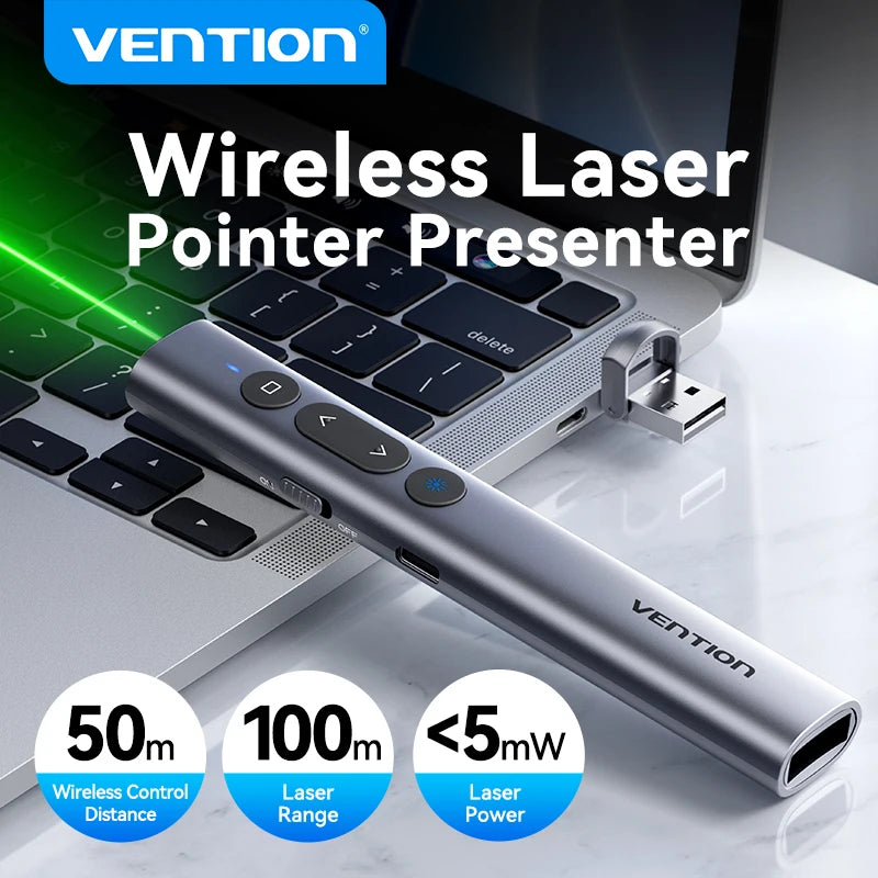 Vention Wireless Laser Pointer Presenter 100m 2.4Ghz USB C for MacBook Android Projector PPT Remote Control Presentation Pen