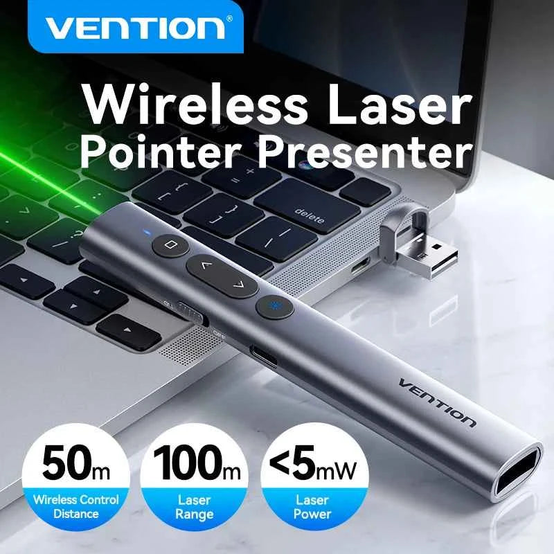Vention Wireless Laser Pointer Presenter 100m 2.4Ghz USB C for MacBook Android Projector PPT Remote Control Presentation Pen