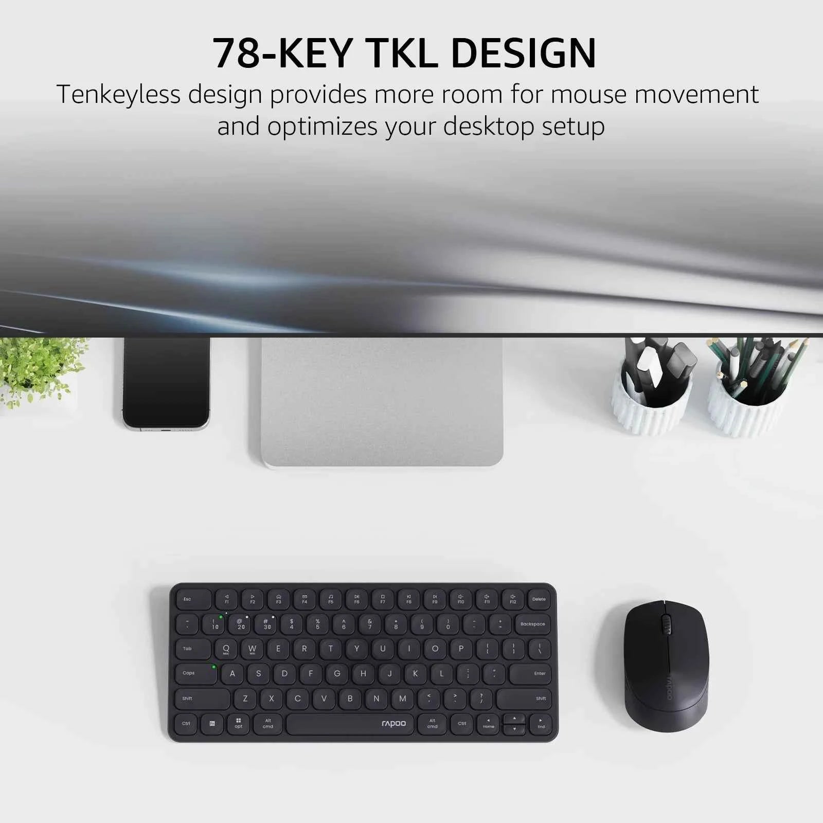 Rapoo 9010M Multi-Device Wireless Bluetooth Keyboard Mouse Set 2.4G/Bluetooth 5.0/4.0 Keyboard and Mouse Combo Support 4 Devices