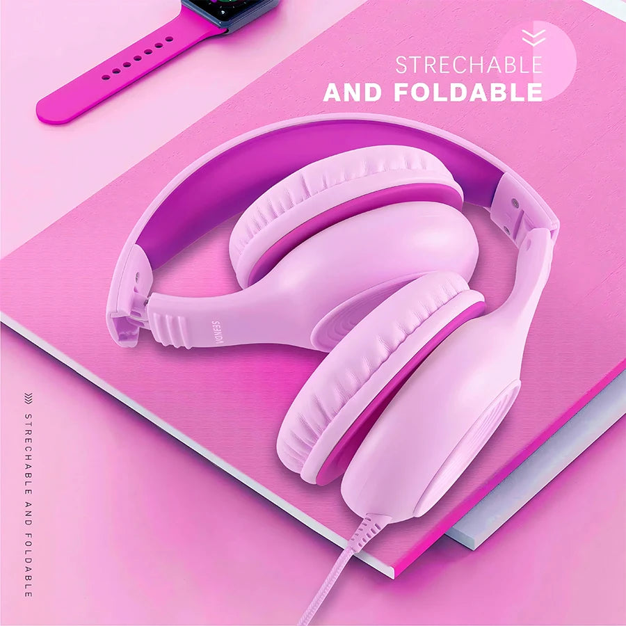 Wired Headphones with Microphone Foldable Adjustable Over Ear Kids Headphones for Girls Boys Children