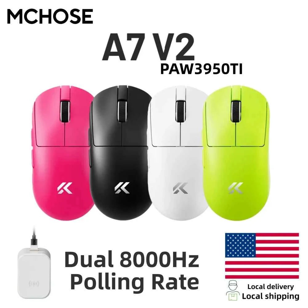 MCHOSE A7 V2 Lightweight Wireless Gaming Mouse Dual8000Hz Polling Rate PAW3950TI Imported Super Glide Glass Coating Office Mouse