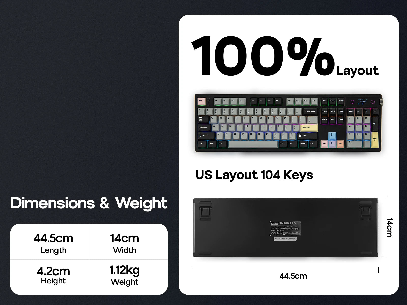EPOMAKER TH108 PRO 100% Gasket-Mounted Tri-Mode Wireless Mechanical Keyboard RGB Backlight with TFT Smart Display & Knob