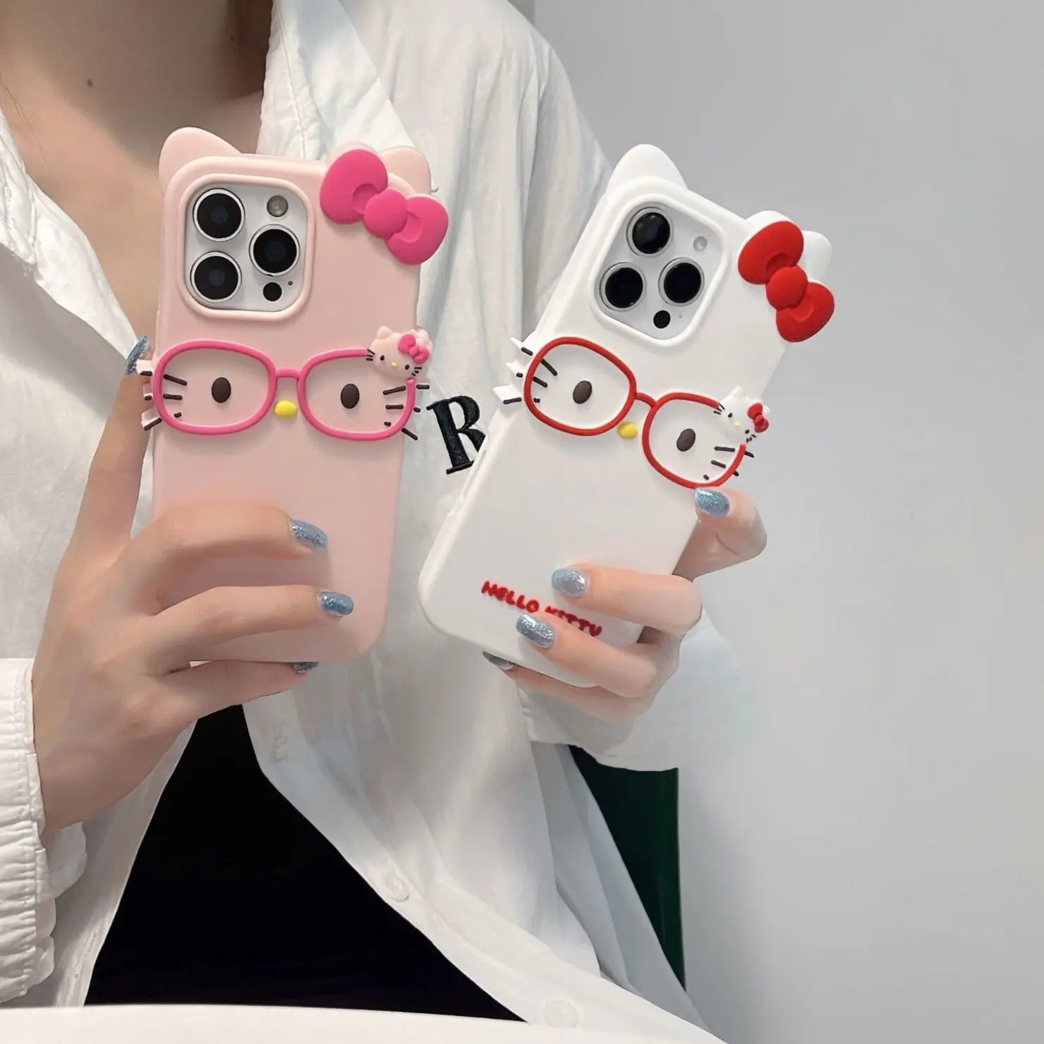 Sanrio 3D Cartoon Glasses Hello Kitty Phone Case For iPhone 17 Promax 16 15 14 13 12 Pro Max 11 So Cute Y2K Soft Silicone Cover