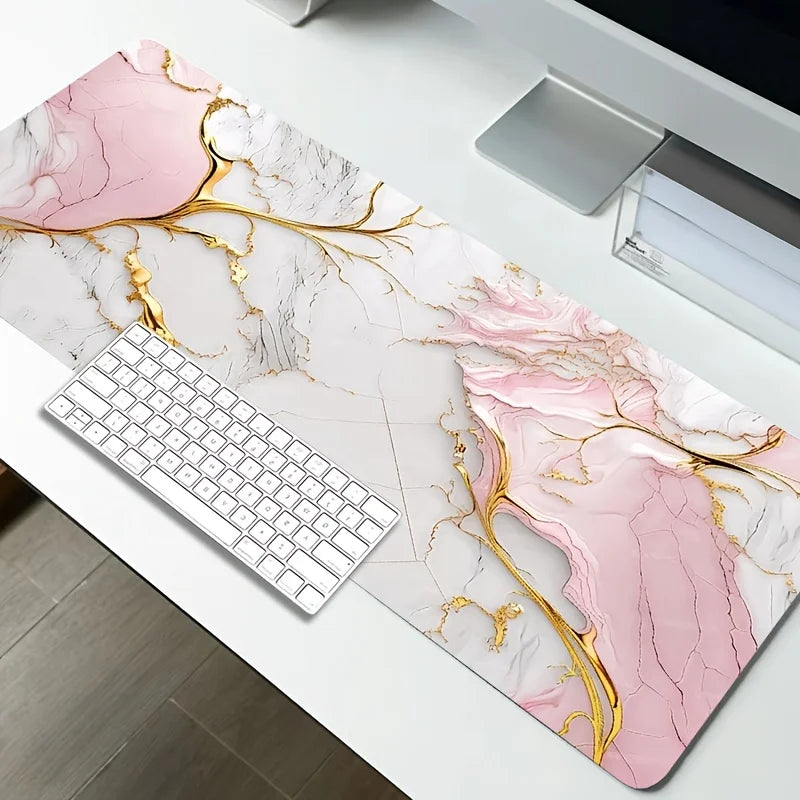 1pc Large Gaming Mouse Pad, Pink Marble Pattern | Non-Slip, Washable Rubber Base, Extra Large Desk Mat, Suitable for Office Decor, Computer Decoration