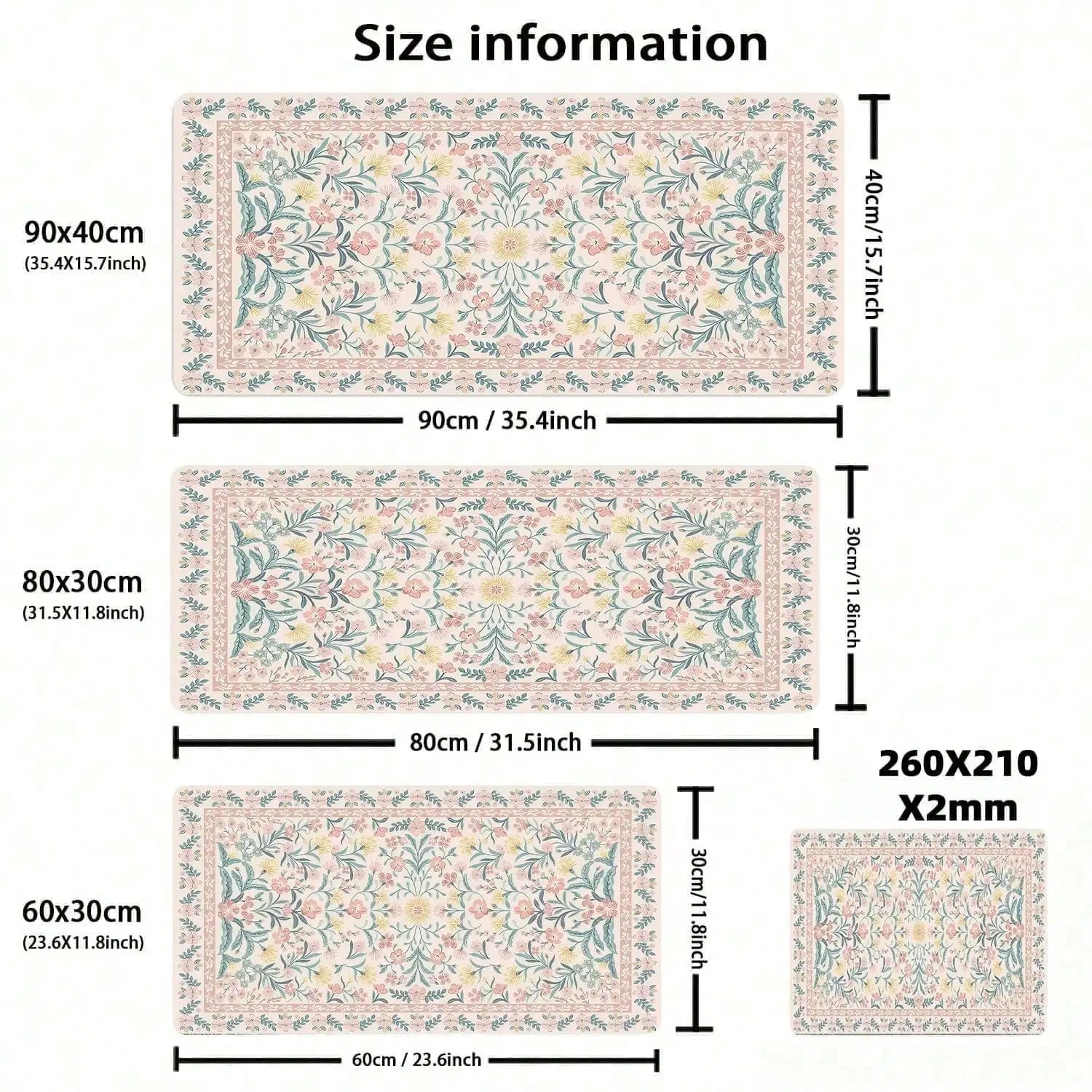 Pink Floral Pattern Desk Mat, Non-Slip Rubber Base, Can Be Used As Mouse Pad, Desk Protector, Study Mat, Keyboard Pad, Multiple Sizes Available, Ideal Gift For