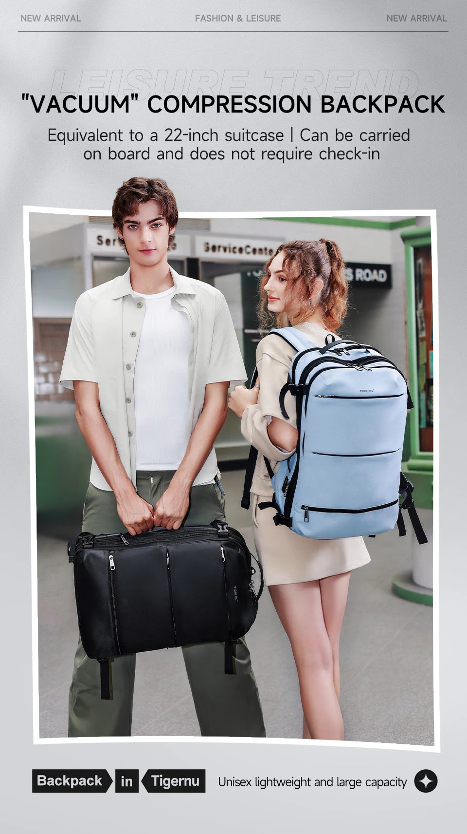 Tigernu Vacuum Compression Backpack Men Women Expandable Travel Backpacks Luggage With USB Large Capacity For 17 Laptop Back