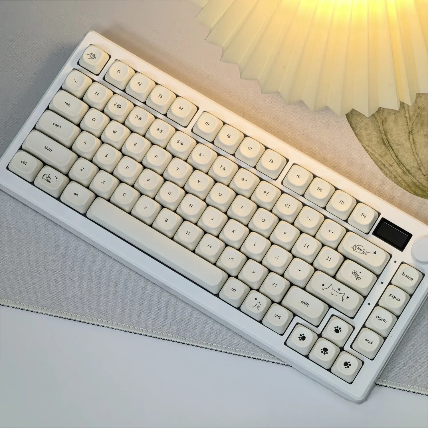 Simple Milky White Cute Cat Theme Keycap 124Keys PBT Sublimation MOA Profile Round Ball Caps Korean Mechanical Keyboard Keycaps