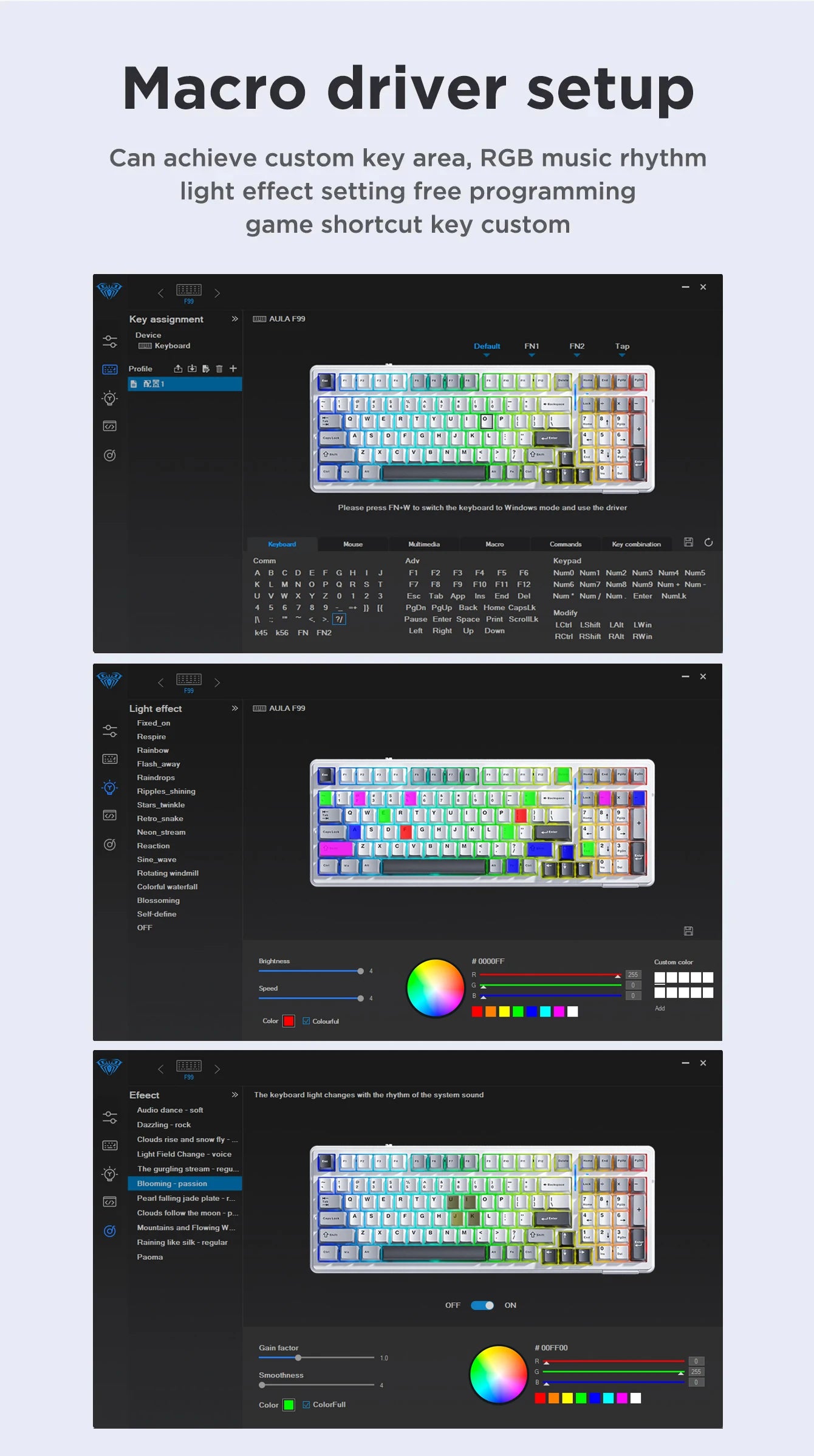 AULA F99 Gaming Mechanical Keyboard 99 Keys Gasket Structure Wireless Bluetooth Wired Hot Swappable PBT Gasket RGB For PC Laptop