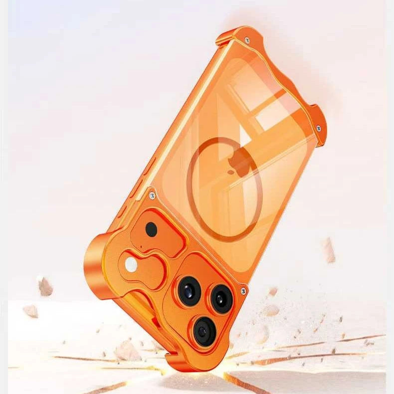 For iPhone Air 17 16 15 Pro Max Bumper Case Aluminum Metal Corner Pad Transparent Magnetic Shell Cover Magsafe Charging