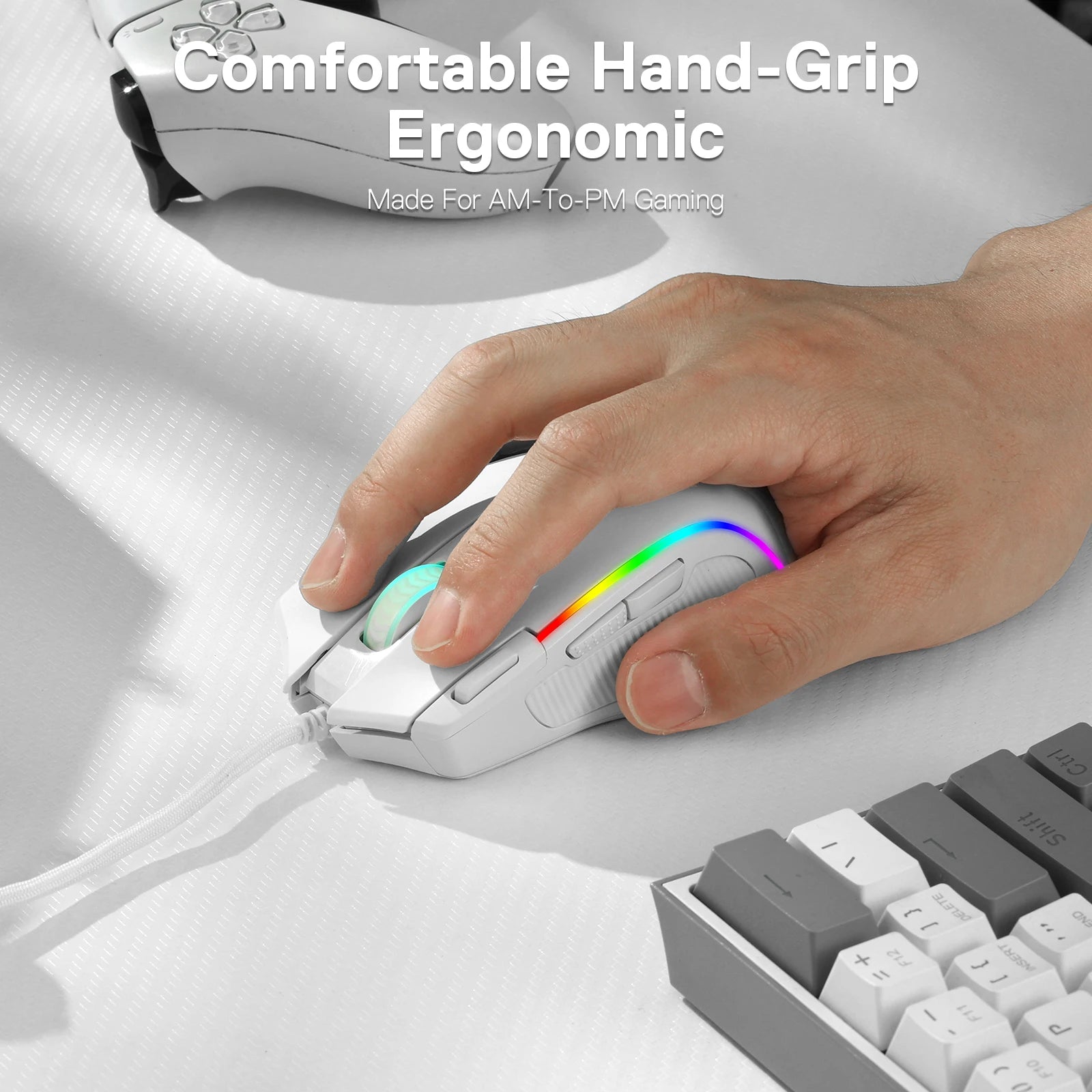 Redragon M612 Predator RGB Gaming Mouse 8000 DPI Wired Optical with 11 Programmable Buttons, White - WinSupport Tech