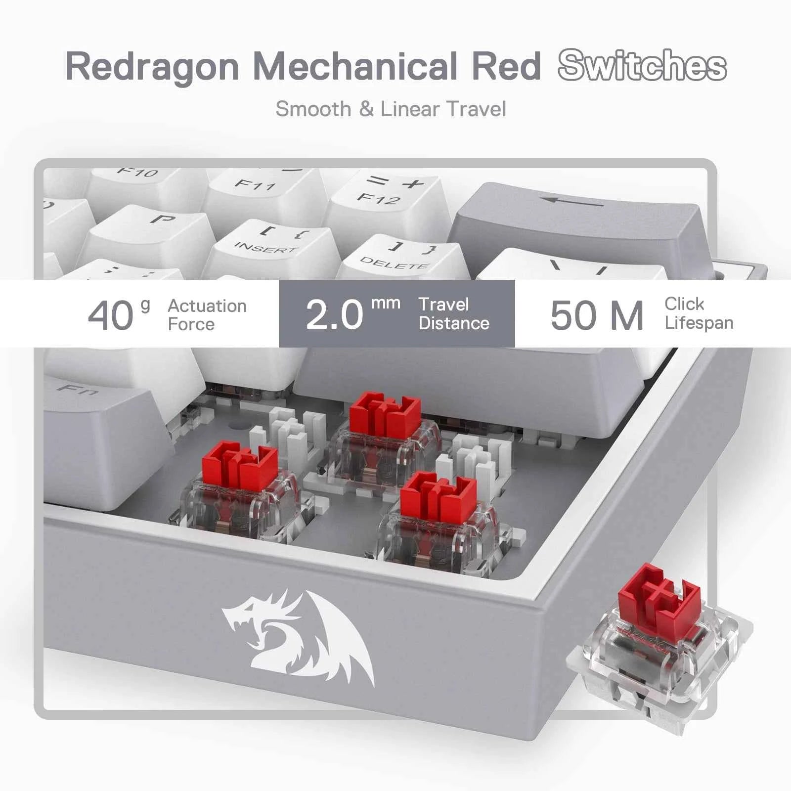 Redragon K617 Fizz 60% Wired RGB Gaming Keyboard, 61 Keys Hot-Swap Compact Mechanical Keyboard Red Switch