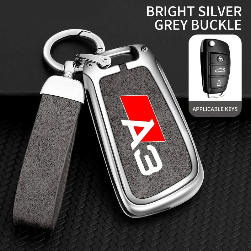 Zinc Alloy Leather Car Remote Control Key Case Cover Holder Shell For Audi A3 8P 8V 8L S3 RS3 Custom LOGO Protected Keychain Bag
