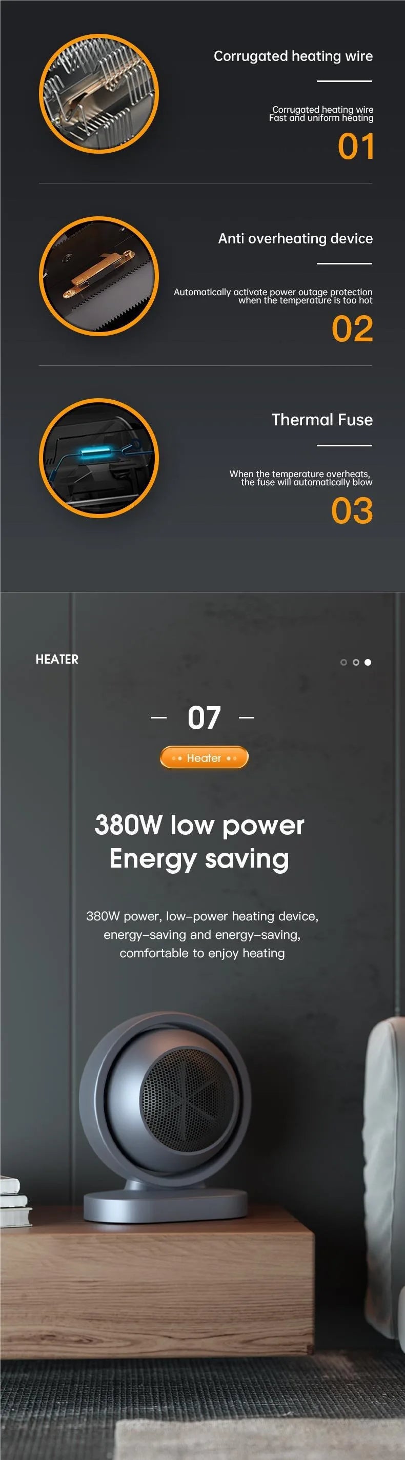 PTC Hot Air Heater Desktop Portable Blower Fan for Home Office Bathroom Personal Heating Electric Warmer