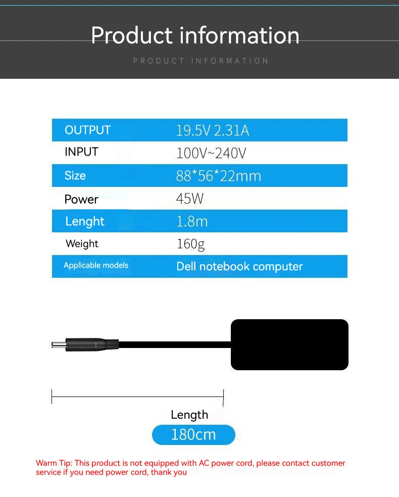 19.5V 2.31A 45W 4.5mm*3.0mm Laptop Ac Adapter Charger For Dell Inspiron 15 5555 5558 5559 5565 5568 5570 5578 5579 7558 7568