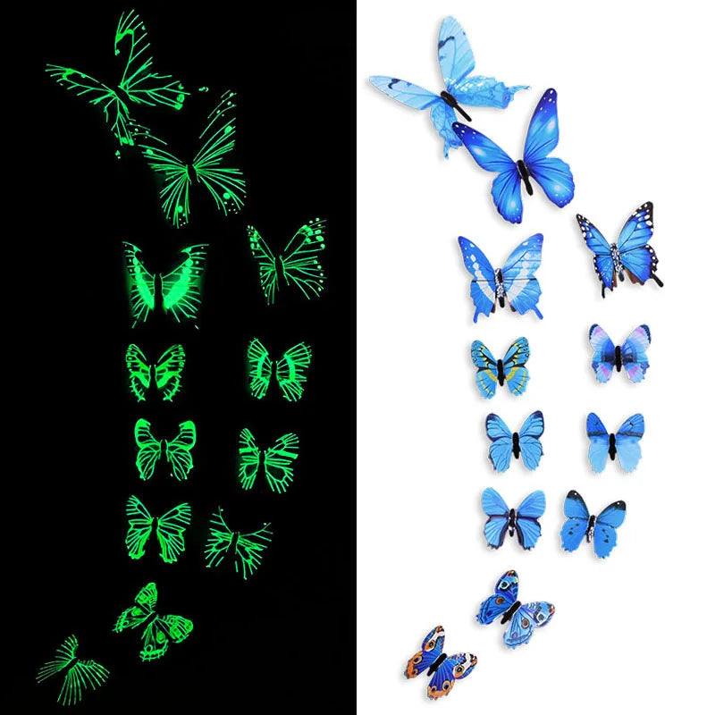 12pcs Luminous 3D Butterfly Wall Sticker for Kids Bedroom Home Living Room Fridge Wall Decal Glow in Dark Wallpaper Decoration