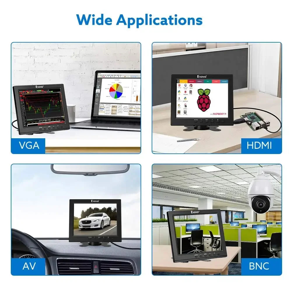 EYOYO Small 8 Inch HDMI Monitor With Speaker 1024x768 4:3 TFT HD LCD Screen HDMI VGA BNC AV YPbPr Input For Computer PC Laptop