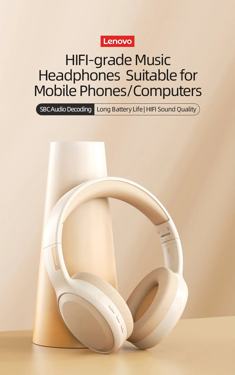 Lenovo TH30 Wireless Bluetooth Headphones with Headwear Earmuffs, Sports Earphones, Esports Games with Microphone