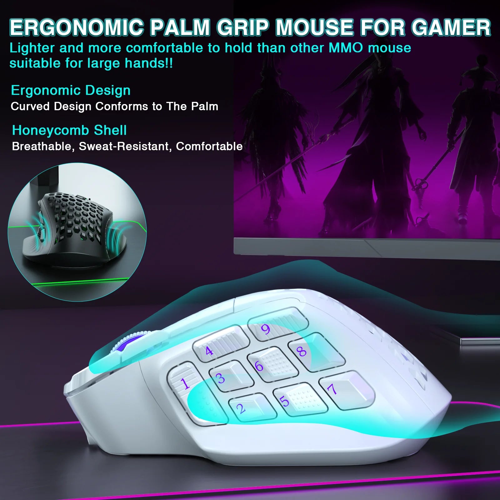 SOLAKAKA SM809 Pro Wireless MMO Gaming Mouse PAW3311 16 Side Buttons 24000 DPI RGB Honeycomb Programmable Macro Wireless mouse - WinSupport Tech