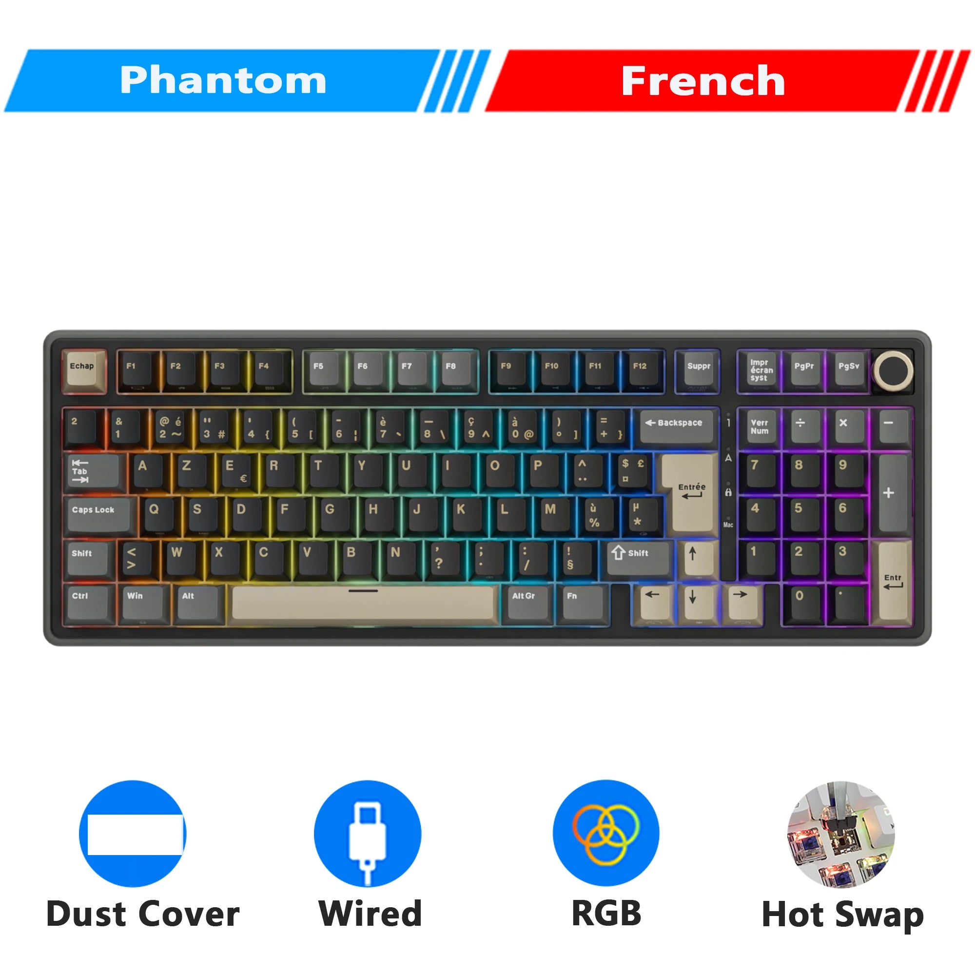 RK ROYAL KLUDGE R98Pro Gasket Wired Mechanical Keyboard 98 Keys RGB Hot-swappable Pluggable Button Gamer Keyboard PBT Keycaps