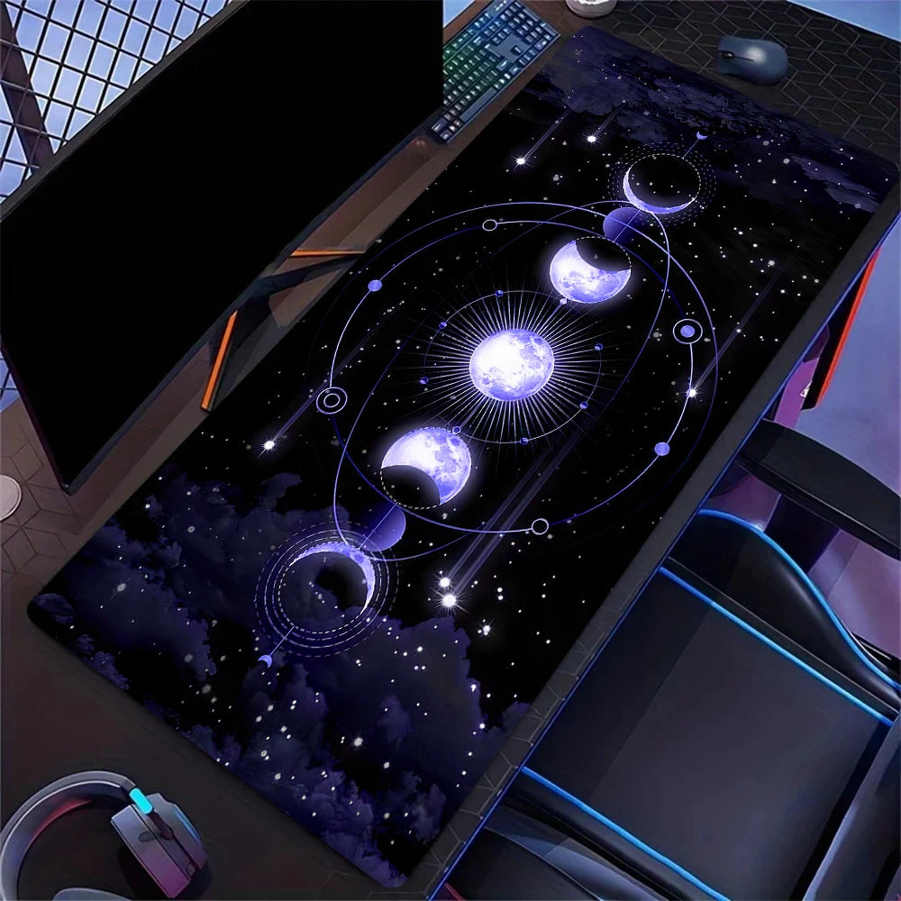 Golden Solar System Planet Pattern Mouse Pad, Large Stitched Edge Mouse Pad, XXL Keyboard Pad, Computer Desktop Accessories