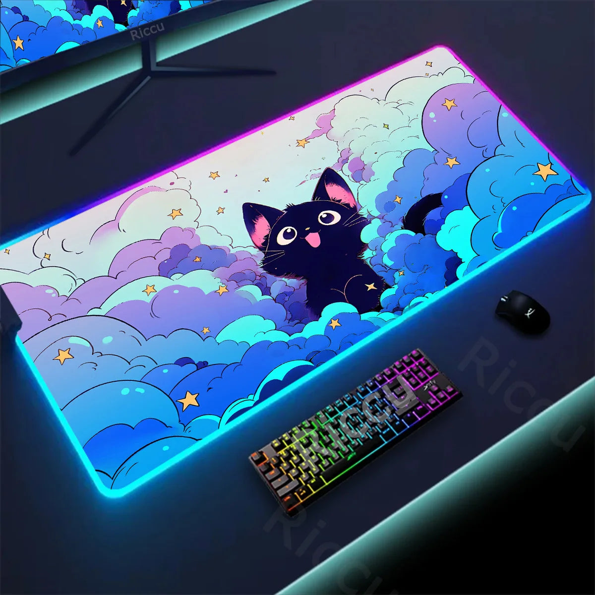 RGB Mousepad Pink Cloud Cat Cartoon Deskmat LED Backlight Gaming Keyboard Rug Computer Office Accessories Kawaii Anime Mouse Pad - WinSupport Tech