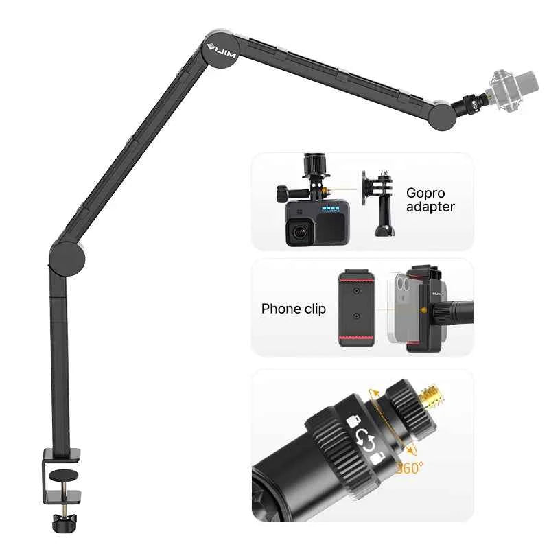 Vijim LS24/LS25 Microphone Boom Arm Stand – Heavy Duty Adjustable Desk Mount for Blue Yeti, DSLR Camera, Smartphone & Streaming Setup