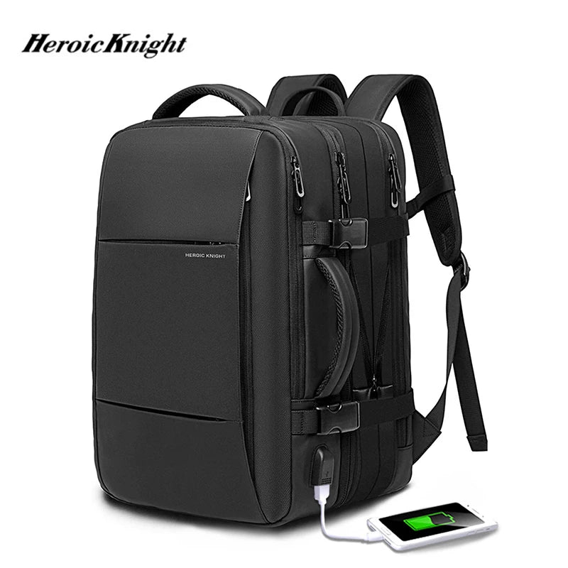 Heroic Knight Travel Laptop Backpack 15.6 Inch – Expandable Waterproof Business Backpack for Men, USB Charging Port, Large Capacity School & Work Bag
