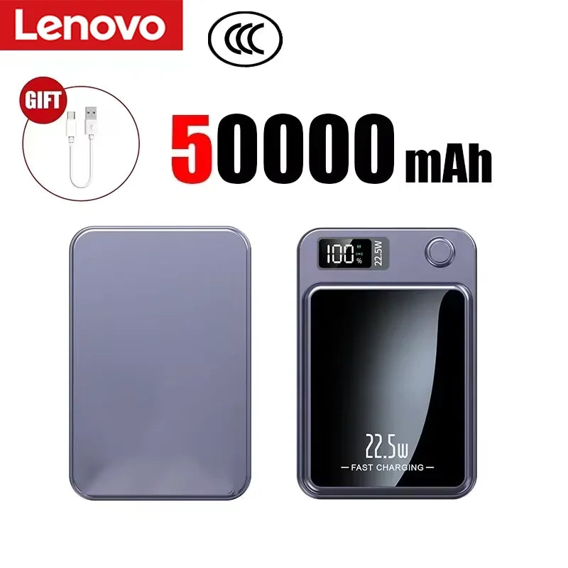 Lenovo New 500000mAh Magnetic Power Bank Fast Wireless Charging Portable Auxiliary Battery for MagSafe Samsung Huawei iPhone